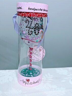 Top Shelf NIB 40th Birthday Wine Glass 15oz Rhinestone Glitter Hand Painted